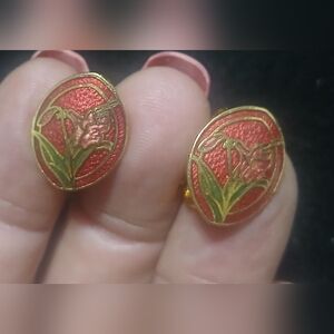 Vintage Cloisonne Clip On Earrings